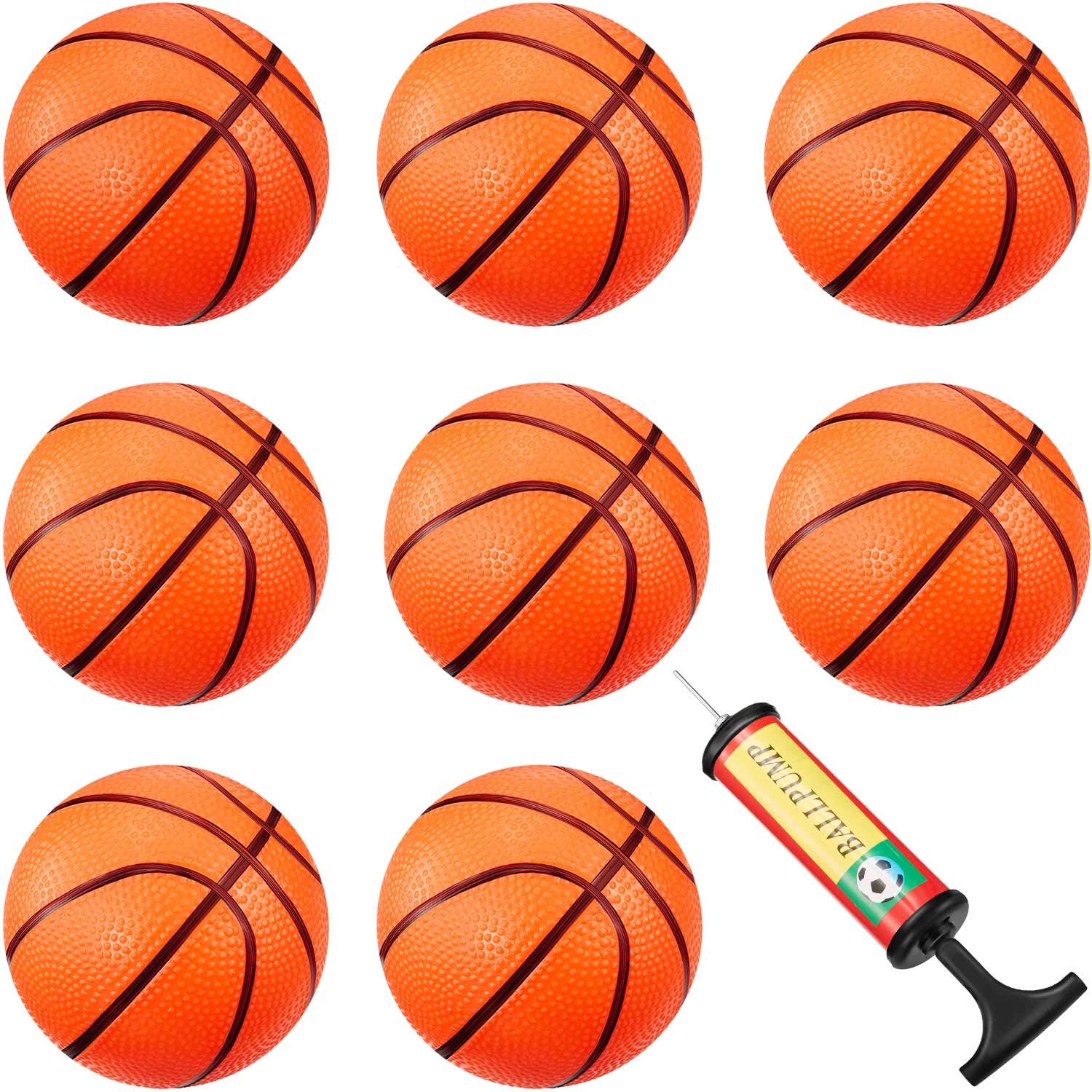 Photo 1 of Norme 8 Pcs Mini Basketballs with Inflation Pump Small Inflatable Rubber Basketball Mini Ball Hoop for Beginner Indoor Outdoor Sports Pool Party Favors(4 Inch,Orange)