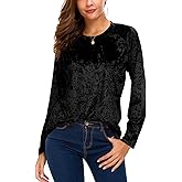 Urban CoCo Women's Vintage Velvet T-Shirt Casual Long Sleeve Top