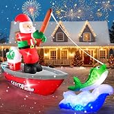 Kalolary 15FT Long Christmas Inflatables Fishing Santa Claus | Santa Inflatables Blow Up Yard Outdoor Decorations with Built-in Rotating Blue LED Lights for Xmas Party Garden Lawn Decors