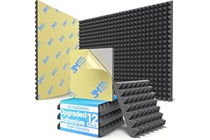 ZONASONIC 12 Pack Pyramid Sound Proof Foam Panels for Walls with Updated Self-Adhesive 2"X12"X12" High Density Acoustic Panels Sound Absorbing Fast-Expanding Soundproof Wall Panels for Gaming Studio Decor-Black
