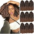 HVN-KVVM 8 Inch Short Passion Twist Hair Kinky Curly Crochet Hair Ombre Brown Crochet Braids Hair for Black Women(9 Bundles,1B/30)