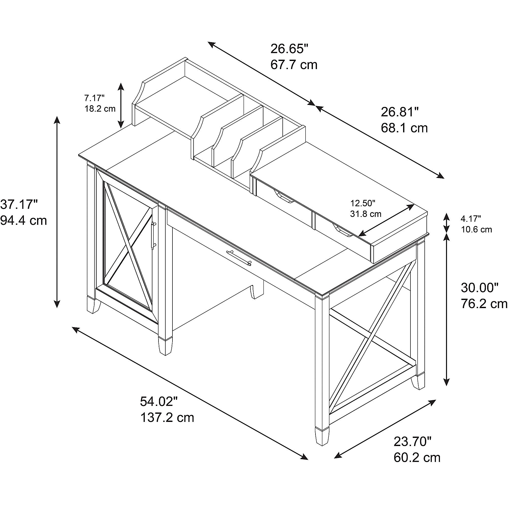 Bush Furniture Key West 54W Computer Desk with Storage and Desktop