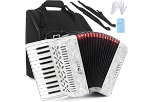 HORSE 25 Keys Accordion, 16 Bass Piano Accordion Acordeón Acordeones Para Adultos for Beginner and Adults, Lightweight Portable with Adjustable Straps, Cleaning Cloth, Glove, and Bag(White)