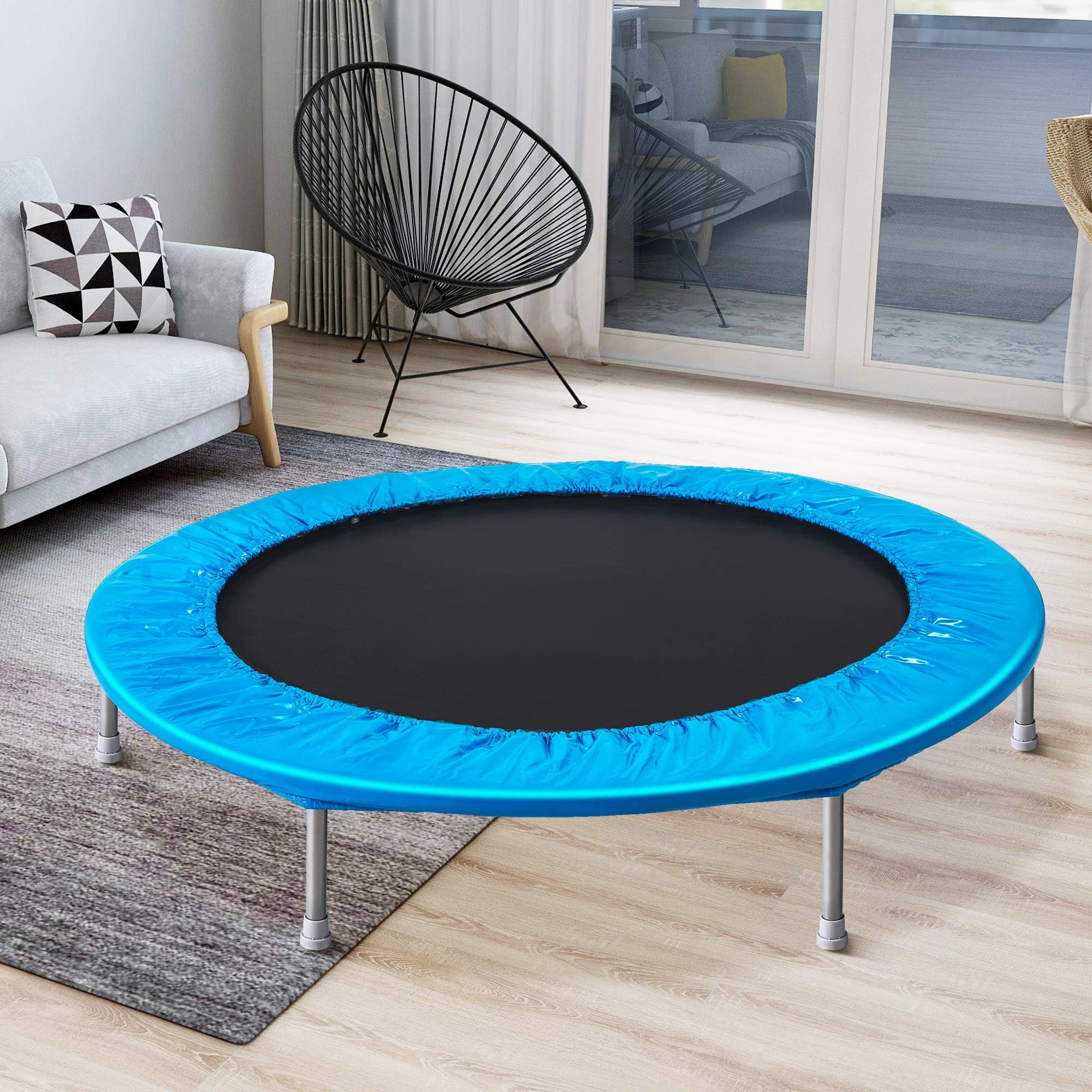 Henf 45/38 Inch Mini Trampoline, Indoor Outdoor Foldable Exercise Rebounder Trampoline for Kids Adults, Stable & Quiet Jumping Trampoline Garden Workout, Max Load 180 lbs