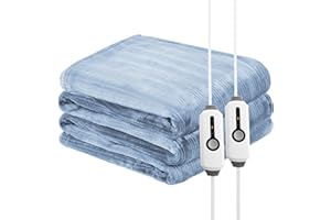 MCJAW Electric Heated Blanket 84"x90" Queen Size Soft Flannel Heated Blanket, 4 Heating Levels & 10 Hours Auto-Off with Dual-Zone Control - Sky Blue