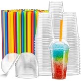 16 oz Clear PET Cups With Dome lids &amp; Straws for Iced Coffee 40 Sets