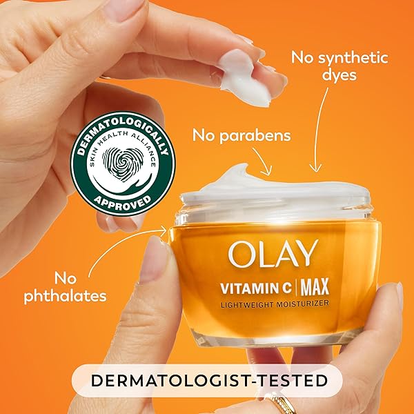 OLAY VITAMIN C MAX FACE MOISTURIZER, BRIGHTENING CREAM FOR WOMEN, HYDRATING, EVENS TONE, DARK SPOT & HYPERPIGMENTATION REDUCTION, GLOWING SKIN CARE – NIACINIAMIDE, PEPTIDES 1.7 OZ