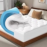 OhGeni Cooling 4 lnch Queen Size Dual Layer Mattress Topper, 2 Inch Gel Memory Foam, 2 Inch Soft Pillow Top Pad, Guest Bedroom Essentials Mattresses Cover, Extra Comfortable Sleep and Back Pain Relief