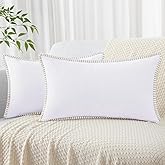 decorUhome Spring Chenille Soft Cozy Throw Pillow Covers 12x20 Set of 2, Modern Farmhouse Boho Velvet Decorative Pillow Cases with Stitched Edge for Couch Sofa Bed Home Decor, White