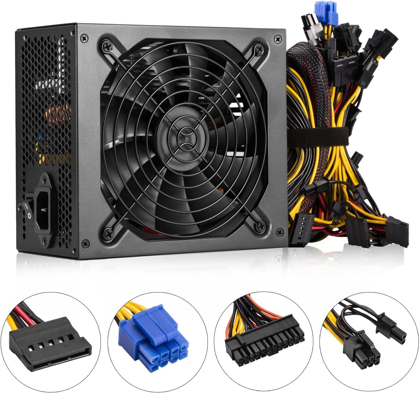 Mining Power Supply,1800W 110V 6GPU Eth Rig Ethereum Mining Miner Machine Power Supply,High Efficiency 24 Pin Mainboard Swithing Power Supply for BTC ETH Antminer S7 S9 D3 R4 Ethereum Rig Mining
