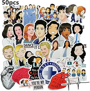 Grey's Anatomy Stickers/Decals Waterproof Stickers/Decals (50 pcs) of American TV Series for Laptop Skateboard Snowboard Water Bottle Phone Car Bicycle Luggage Guitar Computer PS4 (Grey)