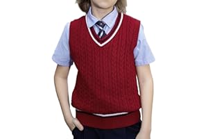 BOBOYOYO Boys Sweater Vest Unisex Cable Knit 100% Cotton Toddler Uniform Vest for Little Big Childrens Kids Teenage Girls