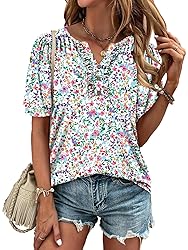 KISSMODA Women's Tunic Tops Casual V Neck Short