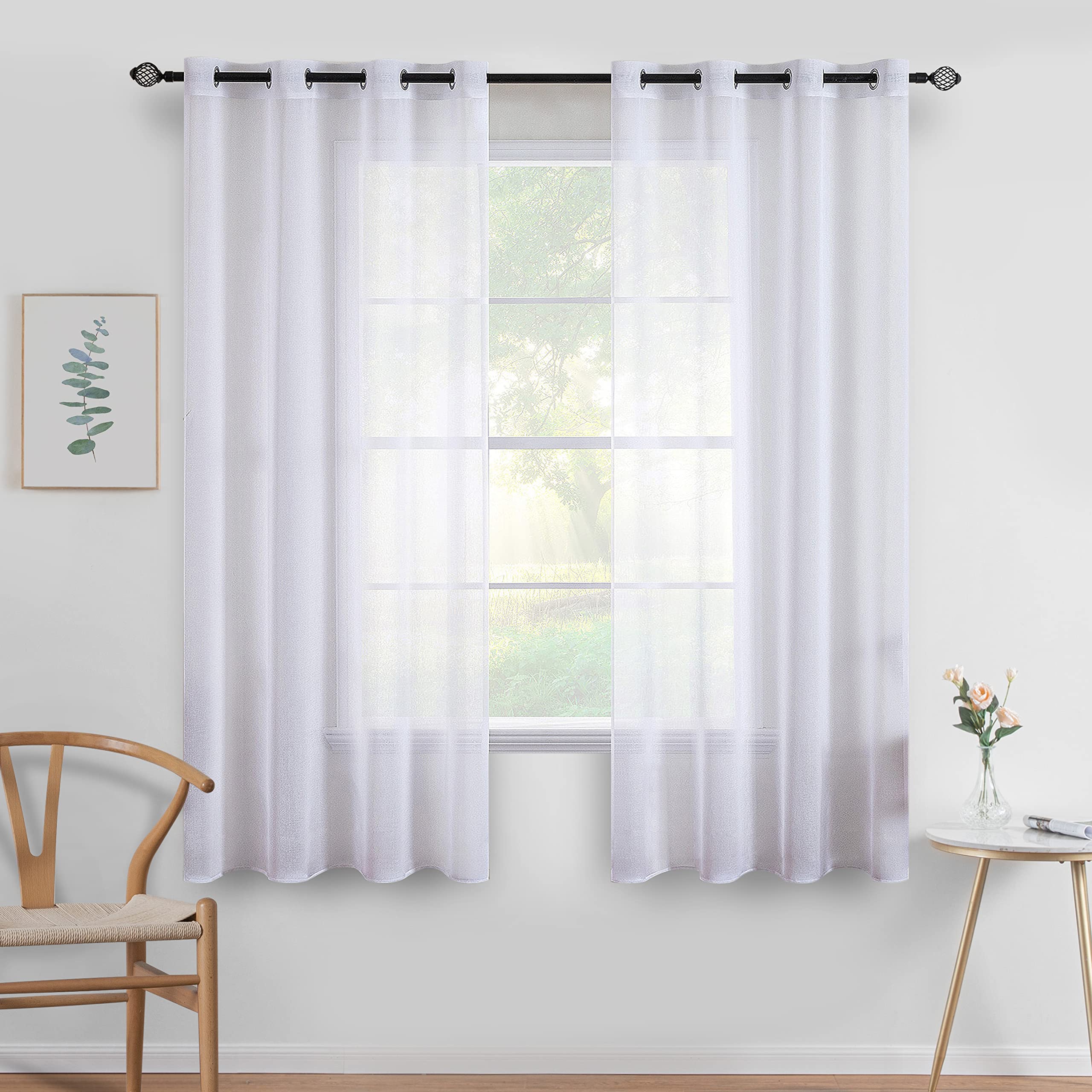 MIULEE 2 Panels Sheer Window Curtains Elegant Window Voile Panels Drapes Treatment for Bedroom Living Room 55" Wx63 L Grommet Top White