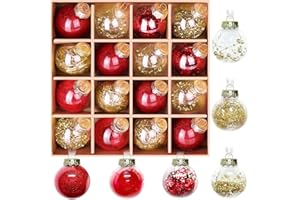DeckTheHalls Christmas Ball Ornaments Set, 16-Piece Clear Xmas Decor for Crafts, Reusable DIY Festive Tree Decorations, Easy Hang Unbreakable Ornaments for Holiday, Party, Wedding (Red & Gold)
