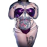 MOEFLAVOR Nymph Siren Bikini Swimsuit Costume - Fantasy Mermaid Cosplay Swim Set with Seashell Bra, Pearl Chains