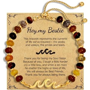 DIFTIDDY Birthday Gift for Women, Wave Natural Stone Beaded Bracelet | Birthday gifts for mom, wife, sister, daughter ; gold