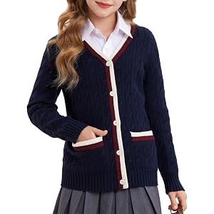GRACE KARIN Girls Sweater Cardigan Uniform V Neck Button Knit Fall Kid Jacket Size 6-14