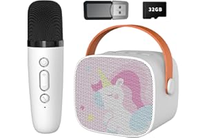 Snowall Mini Karaoke Machine for Kids, Portable Bluetooth Speaker with Wireless Microphone，Kids Music Player Toys for Girls and Boys,3,4, 5, 6, 7, 8+ Years Old, Teens Birthday (White-Unicorn)