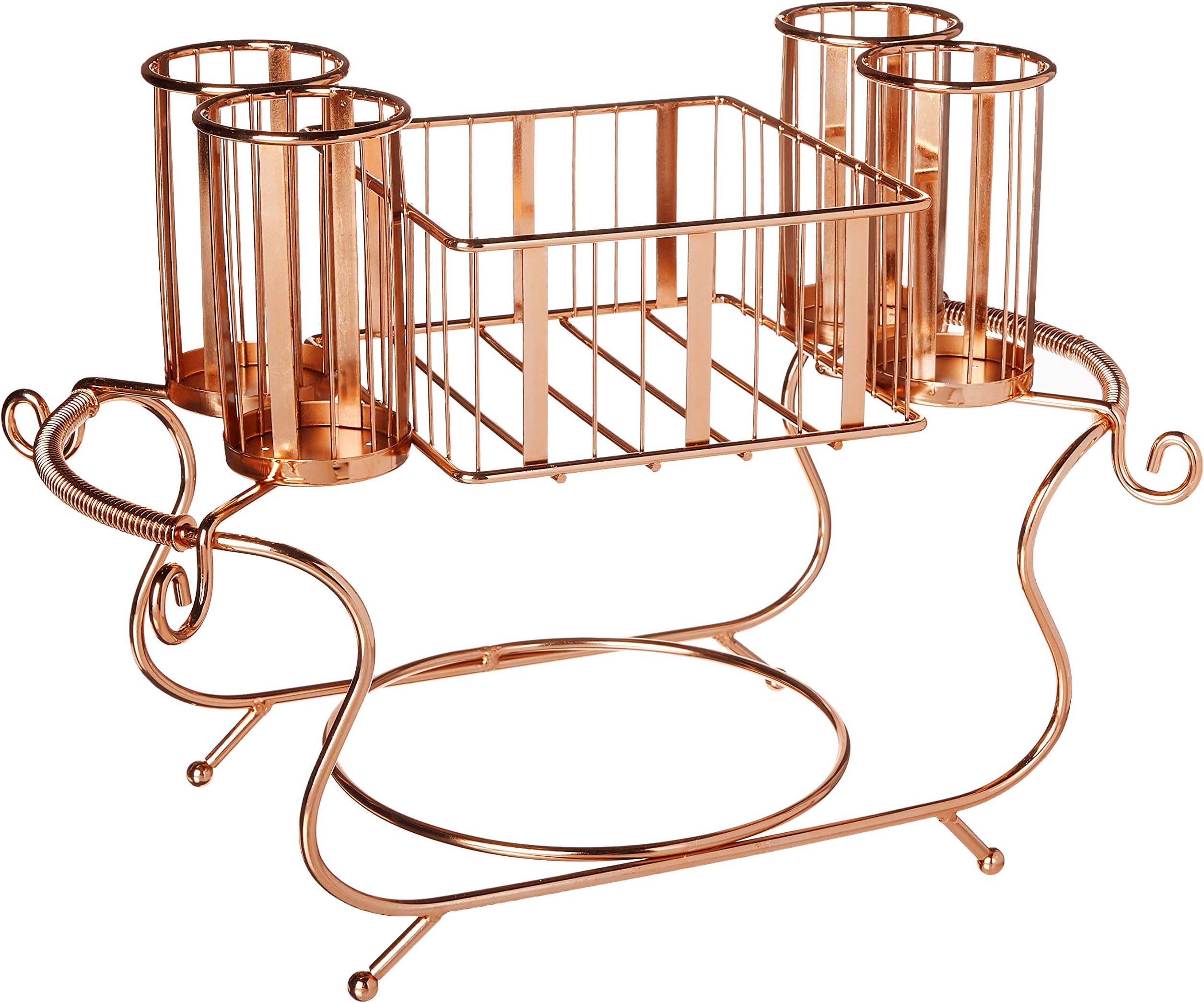 Inspired Living UTENSIL CADDY, SILVERWARE BUFFET ORGANIZER: Delaware Collection in Rose Gold Mesa, Steel