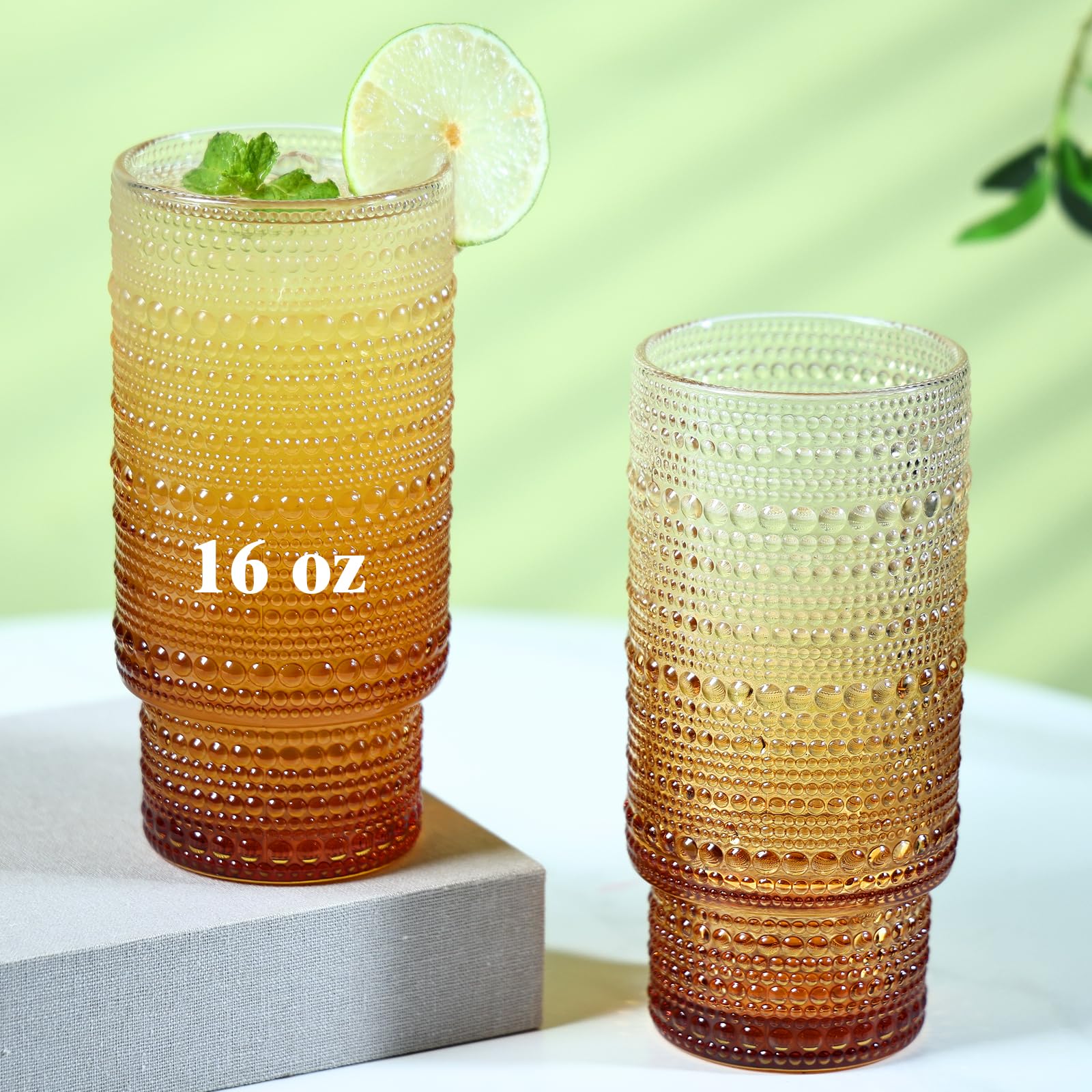 Photo 1 of Cowjut 6pcs Hobnail Drinking Glasses Set, 16 oz Vintage Glassware Drinking Glasses, Gradual Amber Water Glasses Tumbler, Thanksgiving Cups for Kitchen, Juice, Beer, Cocktail, Whiskey