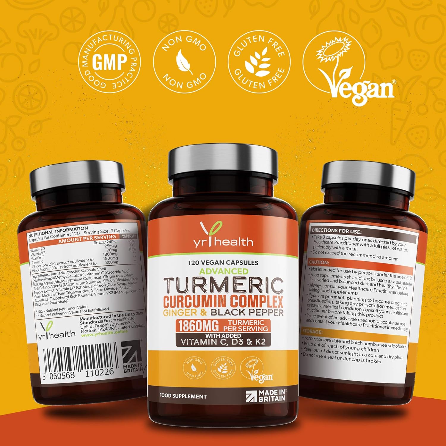 Turmeric Capsules High Strength 1860mg with Black Pepper, Ginger - Image 4