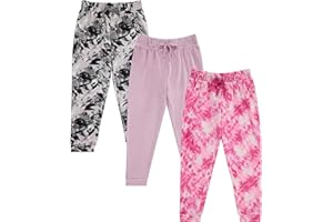 BTween Girls 3 Pack Velour Jogger Pant Set Solid, Tie Dye or Camo Sweatpants for Girls