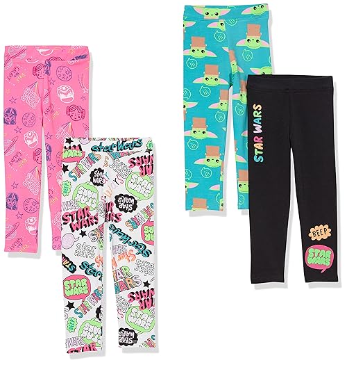 Amazon Essentials Disney | Marvel | Star Wars | Frozen | Princess Girls' Leggings, Pack of 4, Star Wars Child, 4T