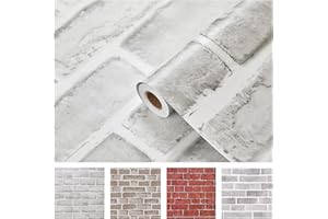 Coavas Peel and Stick Wallpaper Brick 17.7x118.1 Inches White Gray Removable Wallpaper Peel and Stick Self Adhesive Faux Brick for Bedroom Backsplash Laundry Room Accent Walls