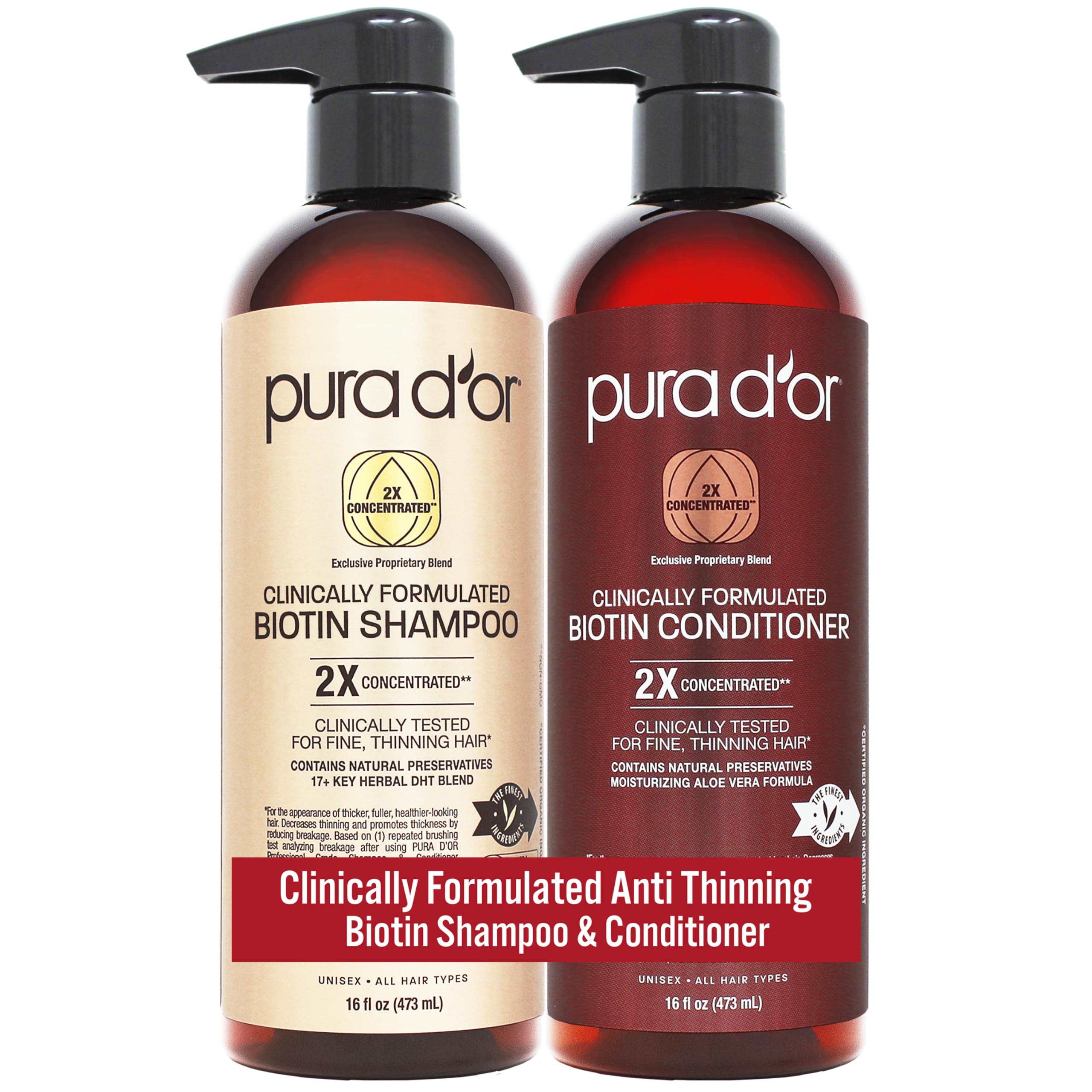 PURA D'OR Professional Grade Hair Thinning Therapy Shampoo & Conditioner Regimen Clinically Tested Super Concentrated for Maximum Results, Sulfate Free Natural & Organic Ingredients, Men & Women