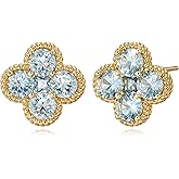 TONTMY STUDIOS Gold Stud Earrings for Women Trendy 14K Gold Plated Dainty Small Red Flower Cubic Zriconia Clover Studs Birthstone Earrings Jewelry for Women Birthday Gifts