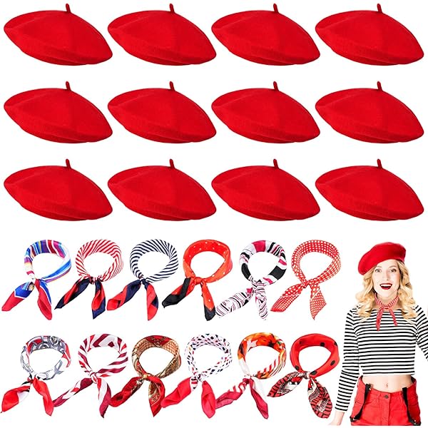 2315 40 Pcs French Berets And Scarves Bulk Felt Artist Beret Hats With 40 Pcs French Berets And Scarves Bulk Felt Artist Beret Hats  main image 2