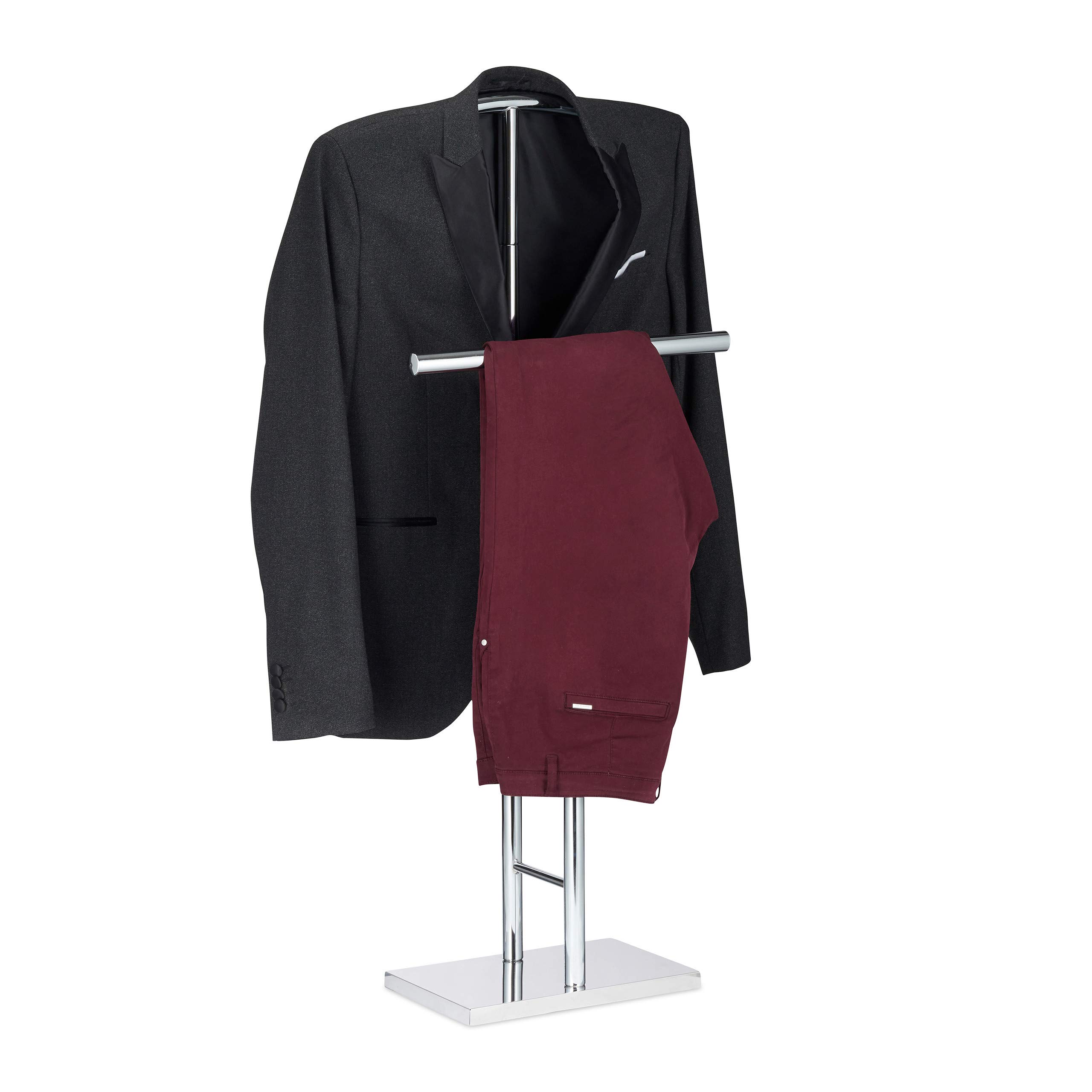 Relaxdays Chrome Men’s Valet Stand, Freestanding Towel Rack, Double Rail, HWD: 106x49x20 cm, Silver