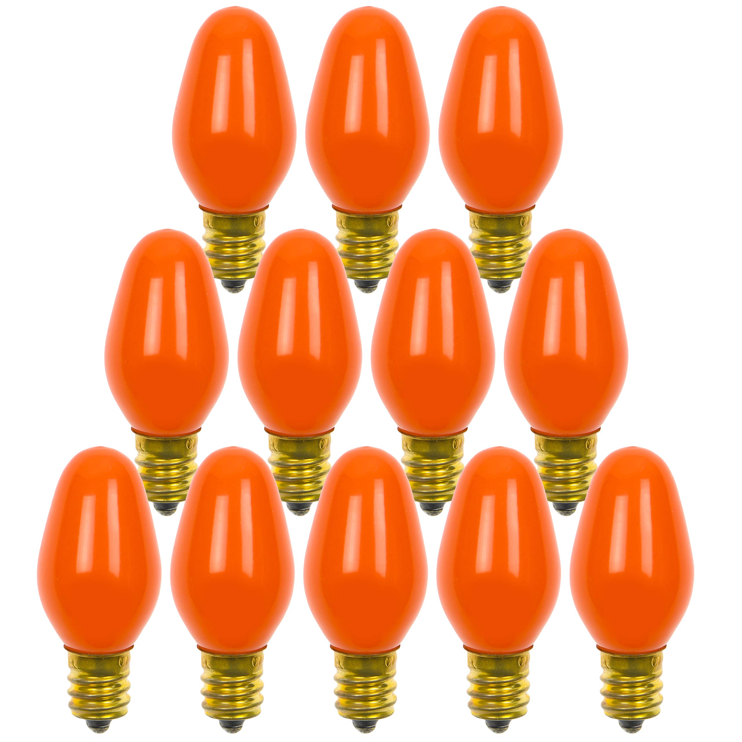 Photo 1 of 12 Pack C7 Orange Light Bulb Ceramic Incandescent 7 Watt E12 Base C7 Night Light Colored Bulb Candelabra Based Orange Bulb Halloween Bulb