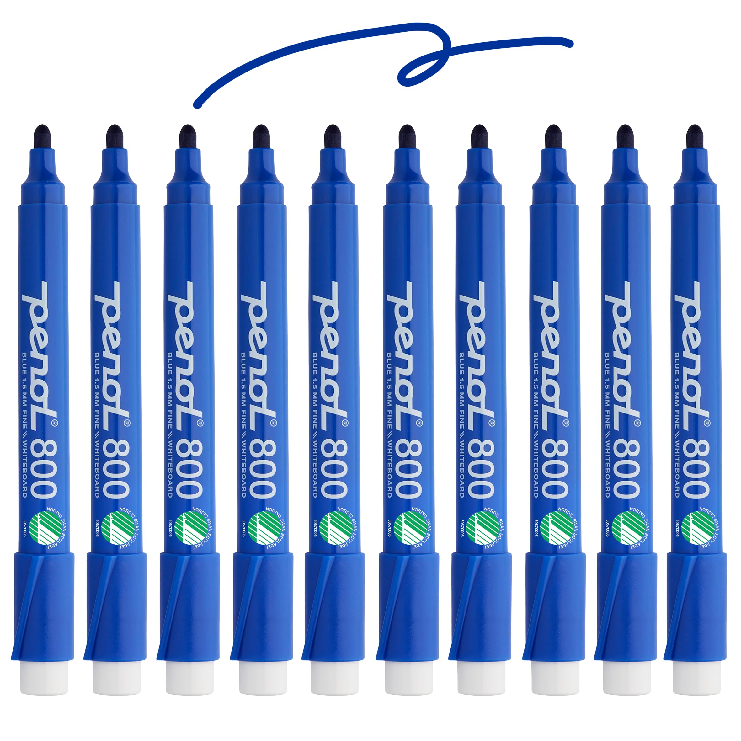 PENOL Whiteboard Markers, 10 Whiteboard Pens in Blue Color - 800, 1.5mm Bullet Tip Dry Erase Marker with Nordic Swan Ecolabel, Non-Toxic & Odorless Board Pens for Office, Schools and Home