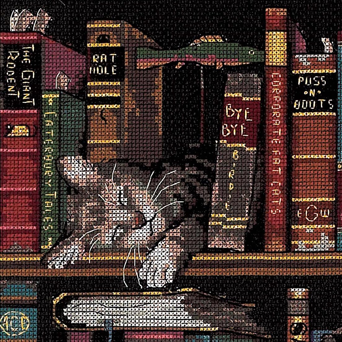Dimensions 'Frederick the Literate' Snoozing Cat Counted Cross Stitch Kit, 14 Count Black Aida, 12