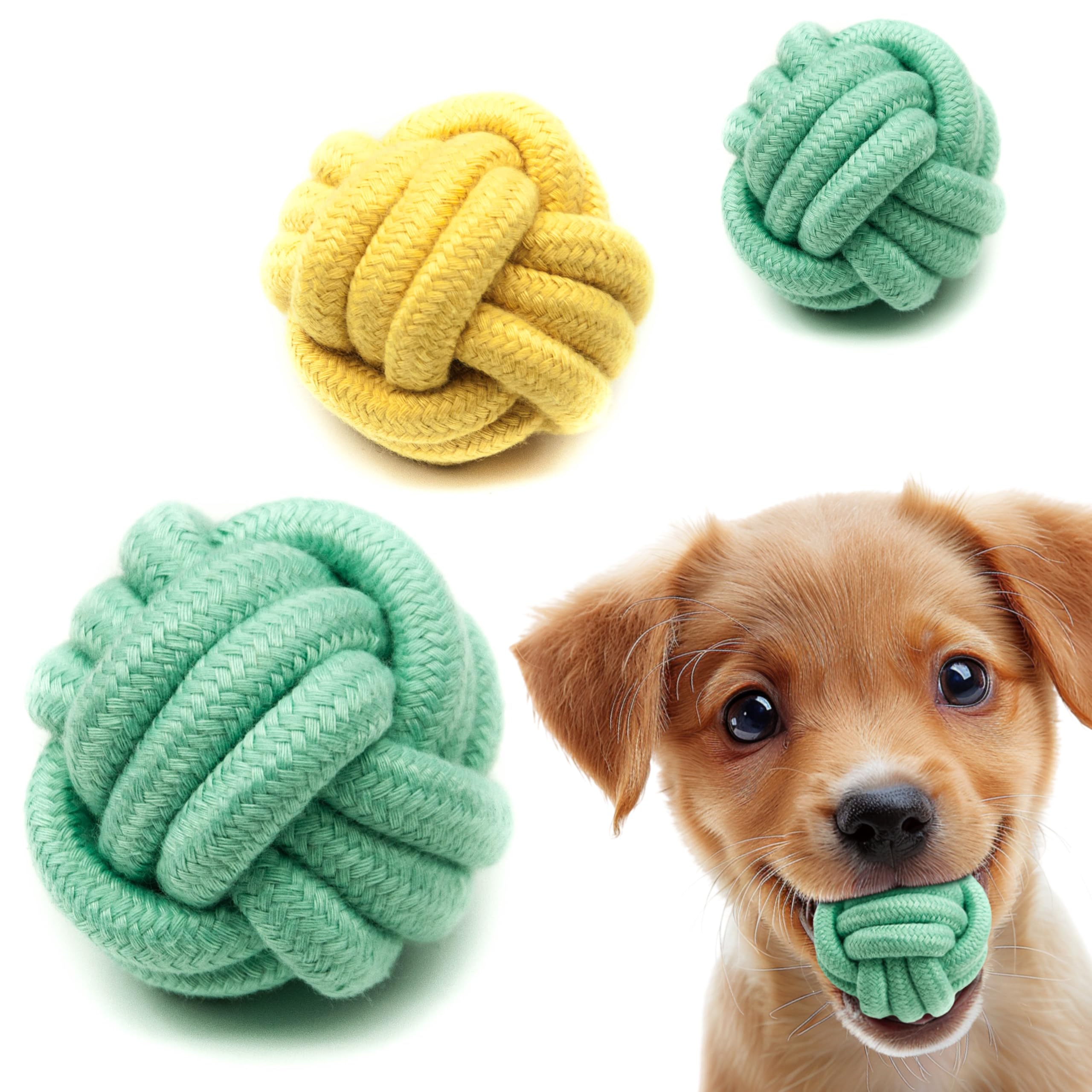 Petopedia 5cm Braided Knot Balls for Puppy Toys - Washable Dog Chew Toys & Ropes for Interactive Play, Durable, Boredom, Puppies Teething Relief (Pack of 3)
