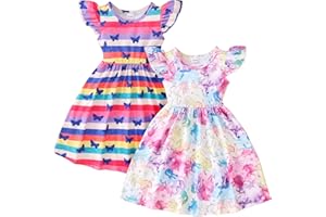 Cozystep Toddler Little Girls Casual Dresses Short Sleeve Crew Neck Graphic Cartoon Dress for 2-8 Years