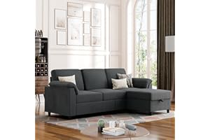 Vongrasig Convertible Sectional Sofa Couch, 3 Seat L Shaped Sofa with Removable Pillows Soft Corduroy Fabric Small Couch Mid Century for Living Room, Apartment and Office (Gray)