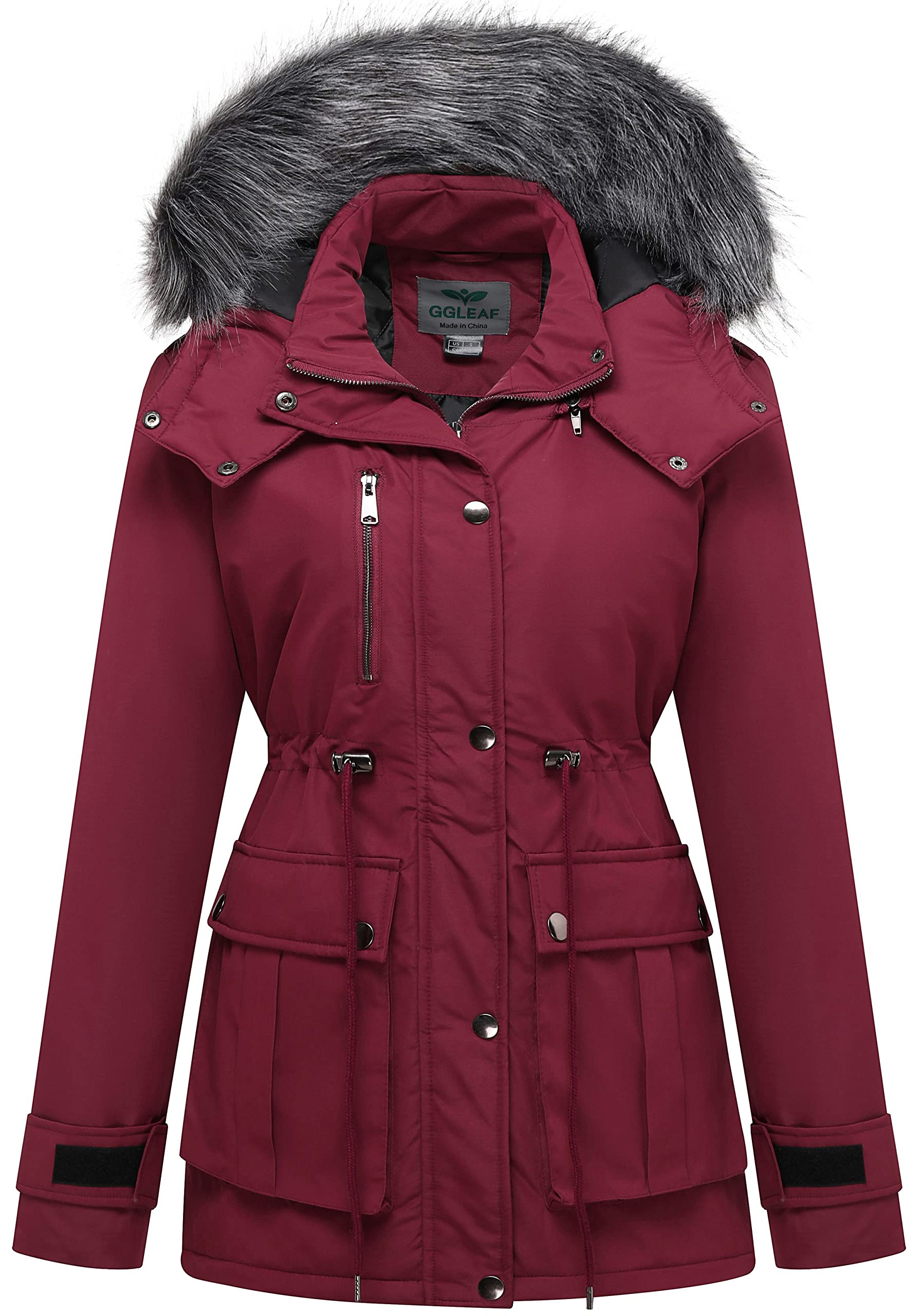 Photo 1 of GGleaf Women's Thicken Parka Quilted Puffer Jacket Winter Coat Warm with Removable Hood Wine Red Small
