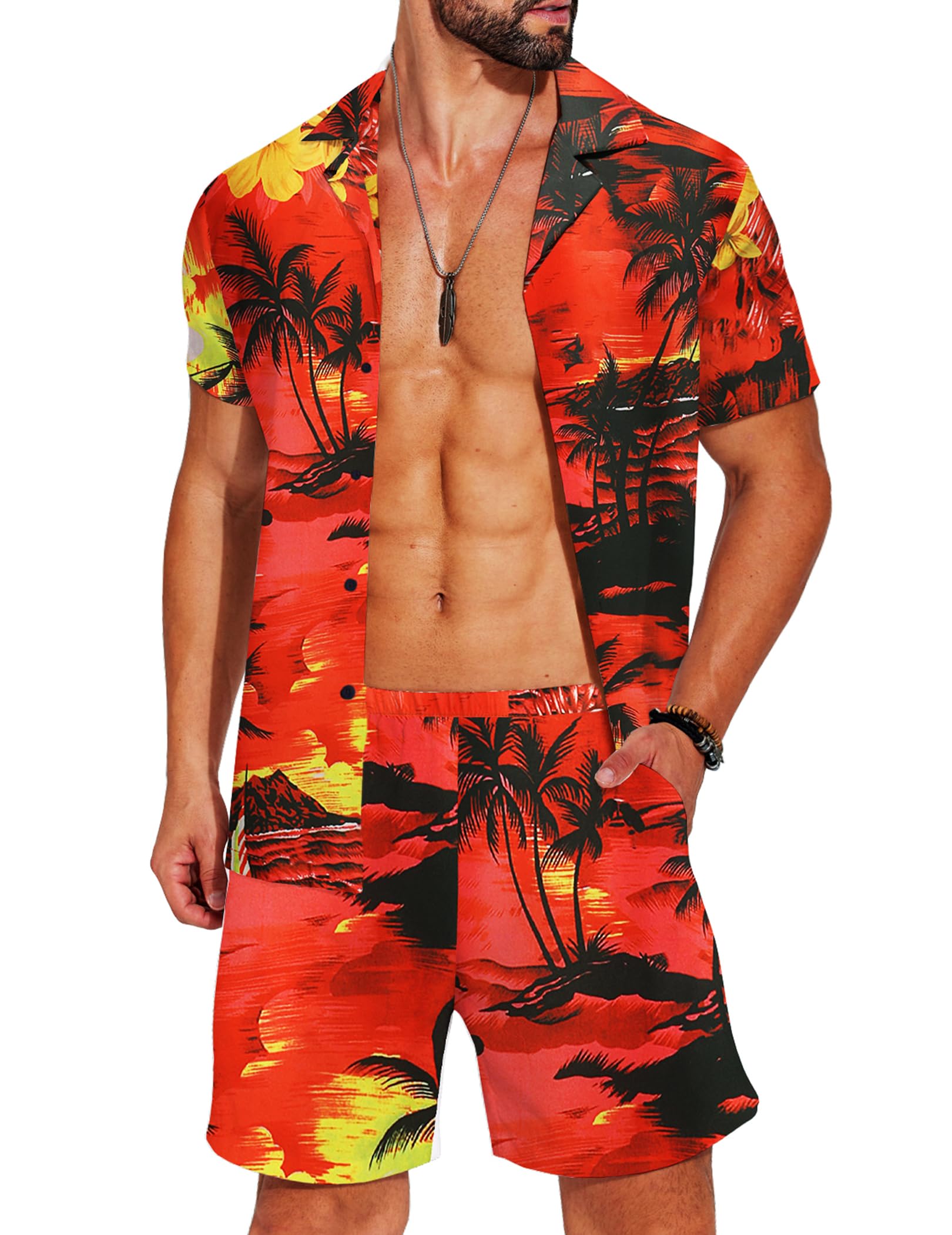 COOFANDY Men's 2 Piece Outfits Hawaiian Casual