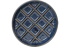 Padolitlay Ceramic Slow Feeder Cat Bowls 6 Inch Shallow Whisker Friendly Cat Food Bowls Grid Cat Dishes Pet Plate for Cat and Puppy, Dishwasher Safe (Dark Blue)