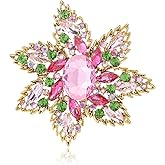 YOQUCOL Vintage Austrian Crystal Rhinestone Flower Shape Big Large Brooch Pin For Women Grils Golden Tone