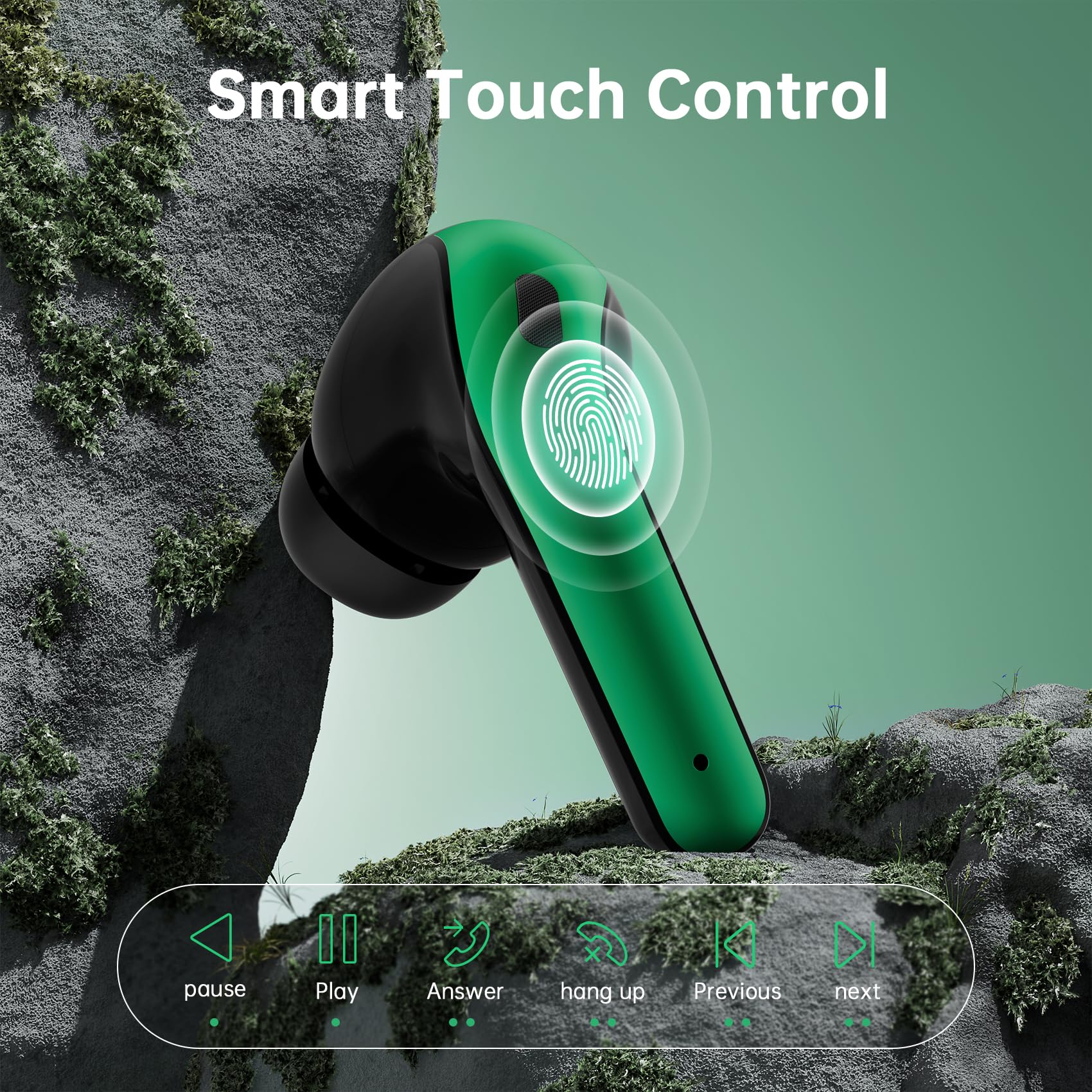 Wireless Earbuds Bluetooth 5.4 Headphones 60H Playtime Bass Stereo Ear Buds with Noise Cancelling Mic LED Display Earbud & in Ear Earphones IP7 Waterproof for Laptop Pad Phones Sports Workout Green M - Image 6