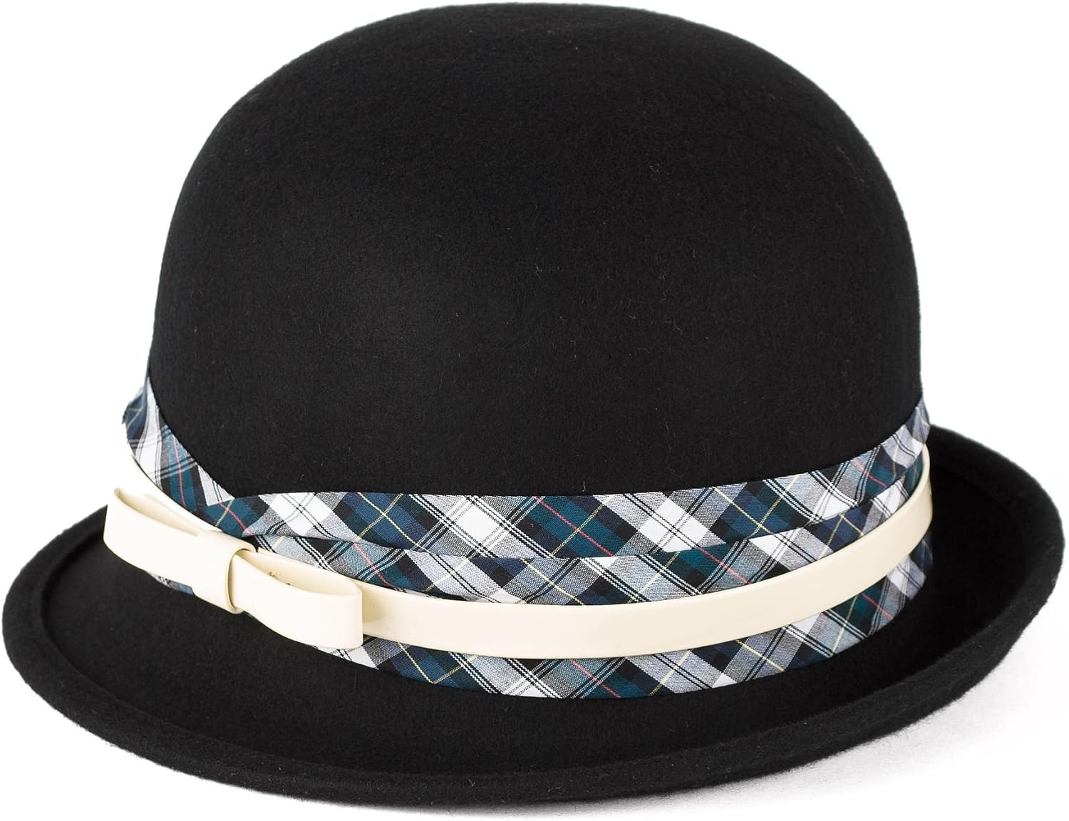 Wool Cloche Hat with Faux Leather Belt 