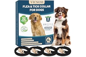 VICSOM 4 Pack Flea & Tick Protection for Dogs, 32-Month Waterproof Adjustable Repellent Collar, Long-Lasting Pest Prevention for Small Medium Large Breeds, Black
