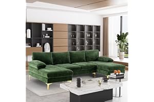 OUYESSIR U-Shaped Sectional Sofa Couch, 4 Seat Sofa Set for Living Room, 110.6" L-Shaped Chenille Sleeper Couch Set with Double Chaise Lounge (Green)