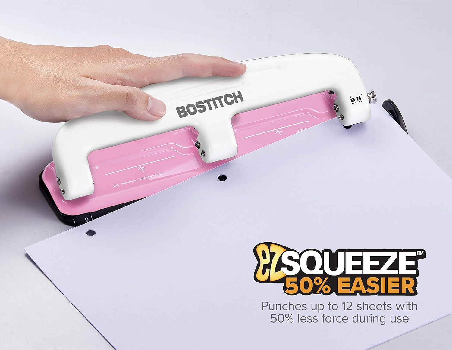 PaperPro inCOURAGE 12 Reduced Effort 3-Hole Punch, 12 Sheets, Pink (2188) : Desk Staplers : Office Products