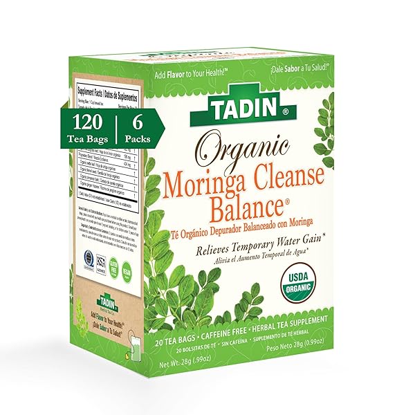 TADIN ORGANIC MORINGA TEA – HERBAL CLEANSE BALANCE, CAFFEINE FREE WELLNESS TEA – 20 BAGS PER BOX