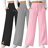 LessonZoo Girl's Fleece Lined Sweatpants, Wide Leg High Elastic Waist Jogger Straight Leg Baggy Drawstring Pants with Pockets